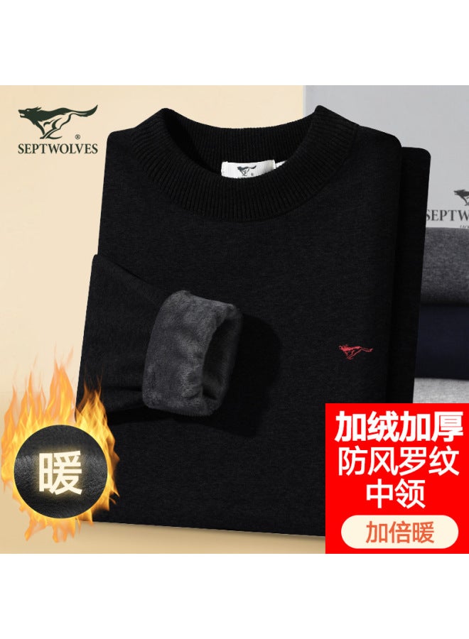 Septwolves Men's Mid-collar Underwear Autumn And Winter Coldproof Cotton Sweater Warm Pants Plus Velvet Thickened Warm Underwear Set Men