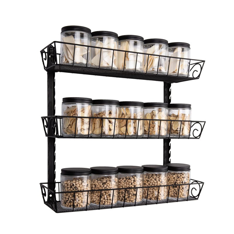 SWOMMOLY Adjustable Wall Mount Spice Rack 3Tier Dualuse Multiuse Organizer Black