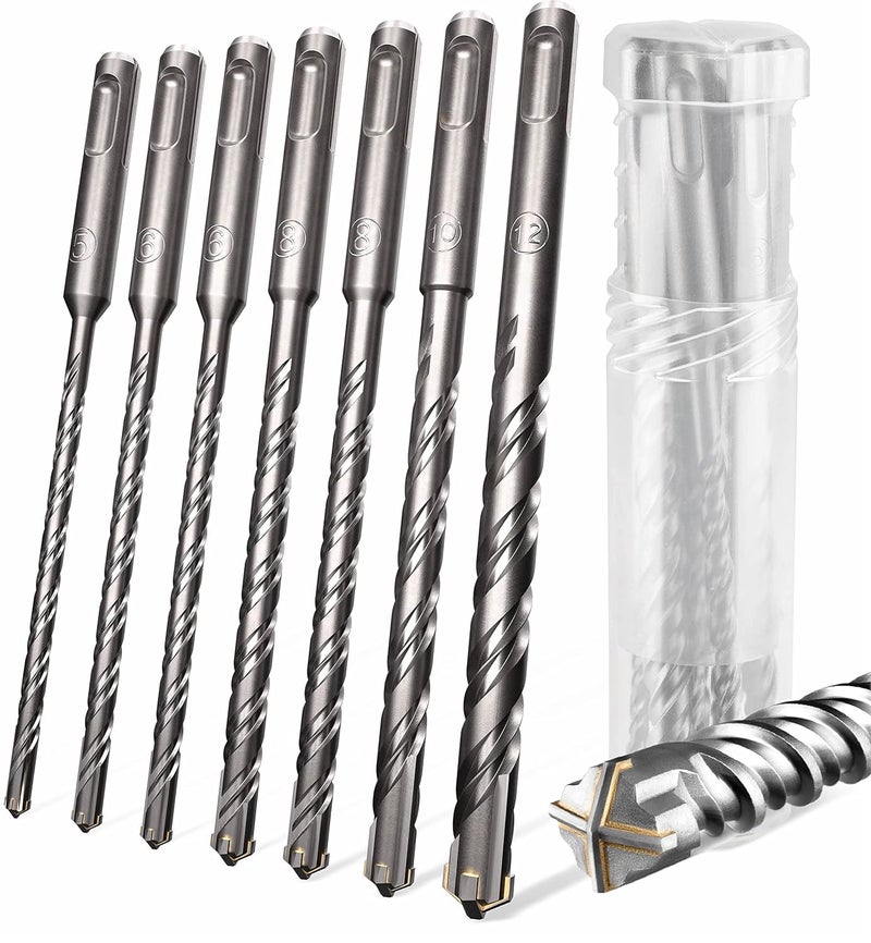 KSP-Tec ® | Carbide - Cross Tipped SDS-Plus Rotary Hammer Drill and Chisle Bit Set with Storage Case for Masonry, Concrete, Brick, Stone - Image 1