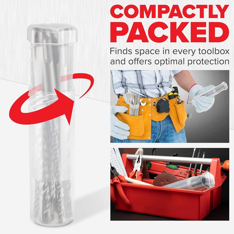 KSP-Tec ® | Carbide - Cross Tipped SDS-Plus Rotary Hammer Drill and Chisle Bit Set with Storage Case for Masonry, Concrete, Brick, Stone - Image 5