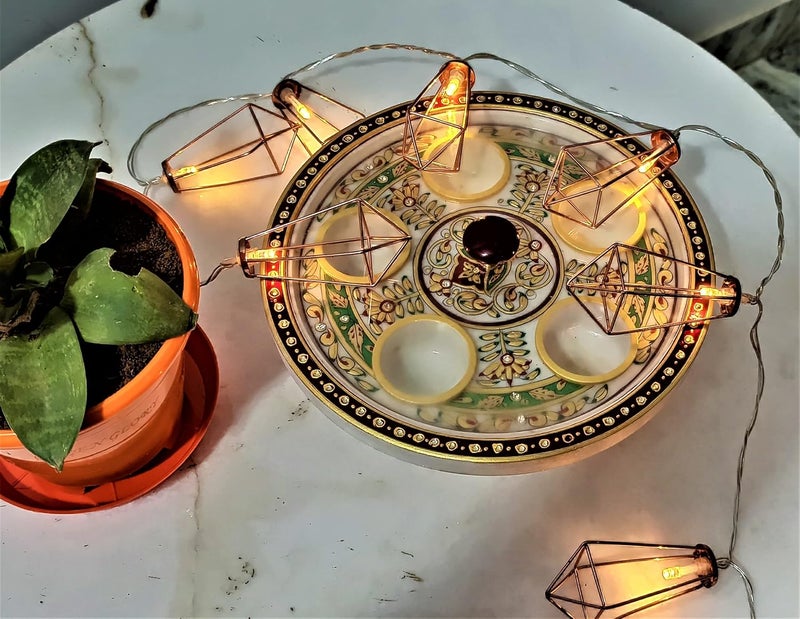 RM RM Marble Revolving Dry Fruit Tray Kundan Studded and Meenakari Work with 5 Container Box and Individual Lid with for Dining and Drawing Room for Traditional Decor Best Gift Multicolour  - Image 4