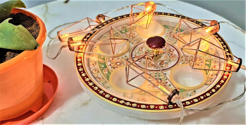 RM RM Marble Revolving Dry Fruit Tray Kundan Studded and Meenakari Work with 5 Container Box and Individual Lid with for Dining and Drawing Room for Traditional Decor Best Gift Multicolour  - Image 5
