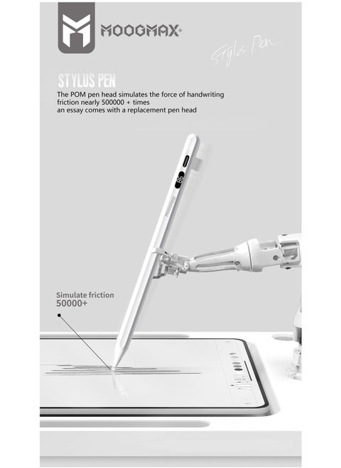 Magnetic stylus pen for iPad supports the palm of the hand with a battery display and wide support for iPad versions with a battery that lasts up to 10 hours of use and wireless charging