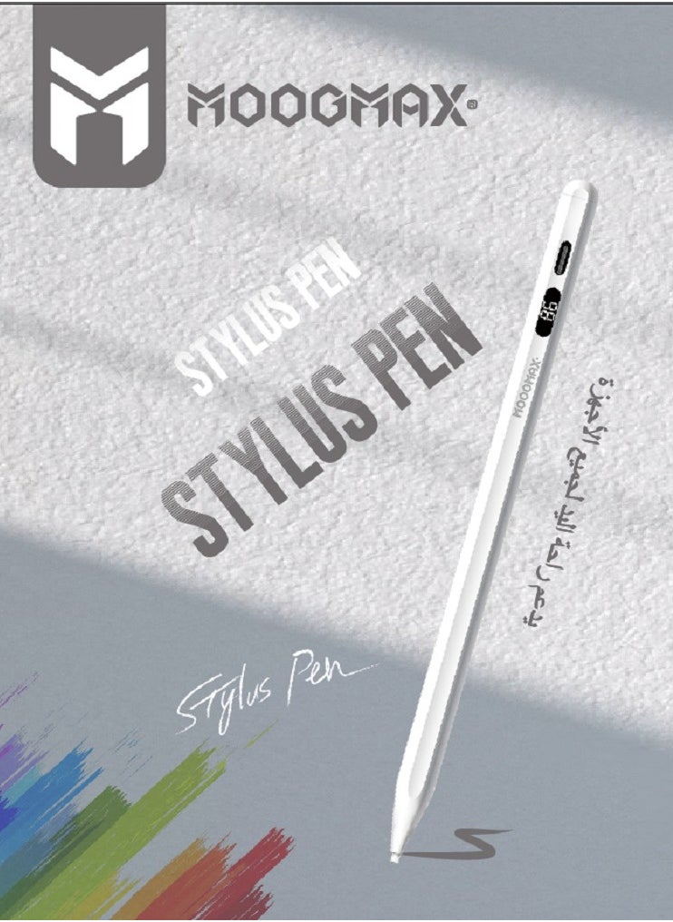 Magnetic stylus pen for iPad supports the palm of the hand with a battery display and wide support for iPad versions with a battery that lasts up to 10 hours of use and wireless charging