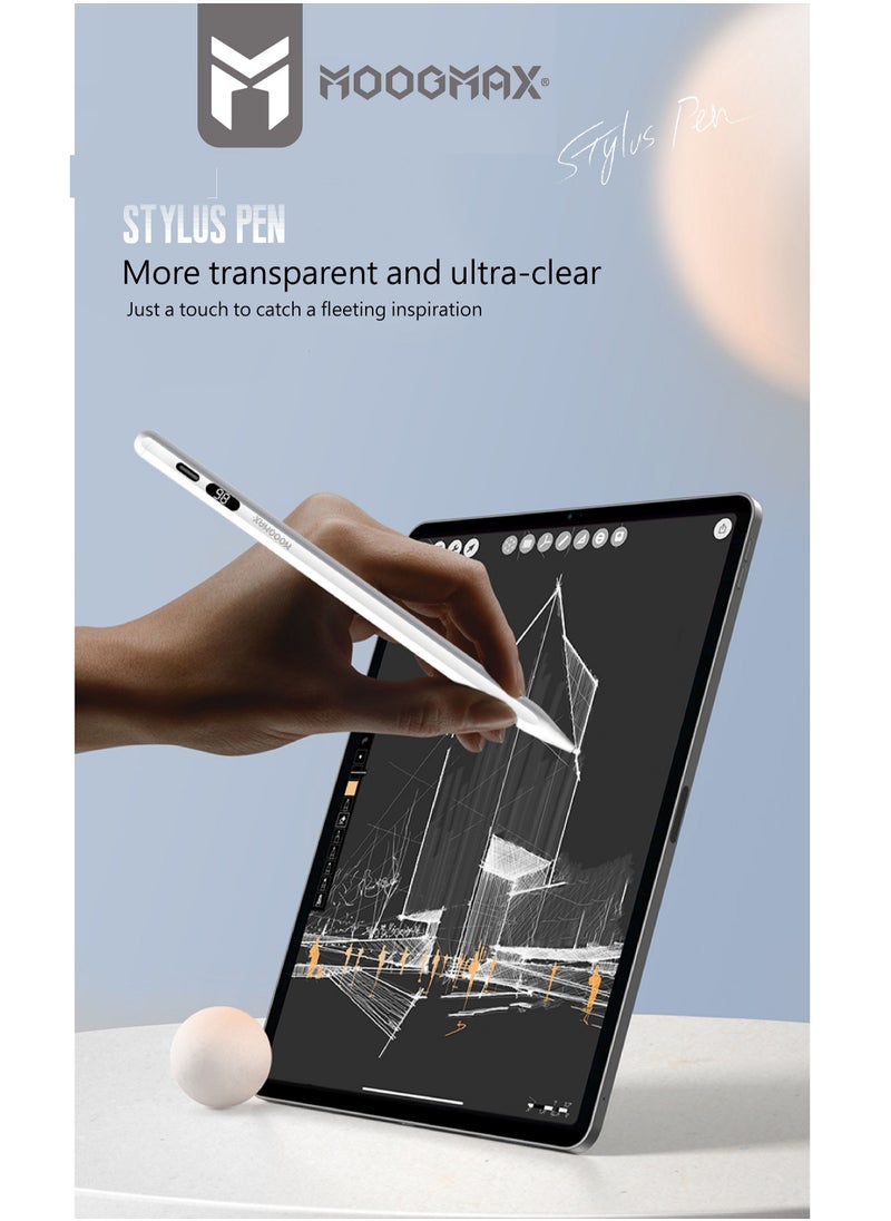 Magnetic stylus pen for iPad supports the palm of the hand with a battery display and wide support for iPad versions with a battery that lasts up to 10 hours of use and wireless charging