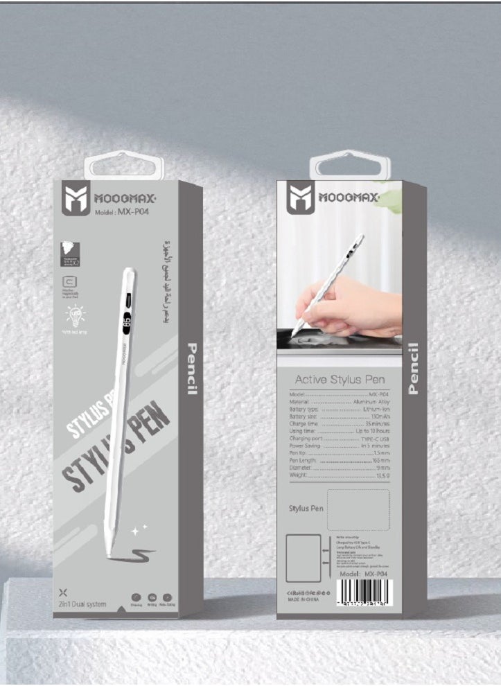 Magnetic stylus pen for iPad supports the palm of the hand with a battery display and wide support for iPad versions with a battery that lasts up to 10 hours of use and wireless charging