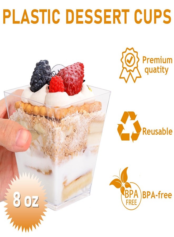 supernal 8oz Square Plastic Dessert Cups,Disposable Square Cups,Clear Dessert Cup 100pcs,Plastic Parfait Appetizer Cup Perfect for Birthday,Party,Wedding - Image 2