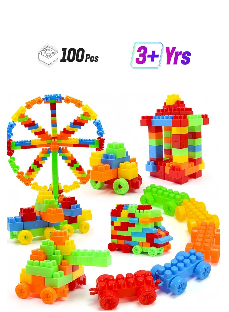 100-Piece Colorful Durable Sturdy Building Blocks Set,Construction educational Multi color block brick Assemble BPA Free Toy Safe for kids negotiating , 3+ Years  - Image 1