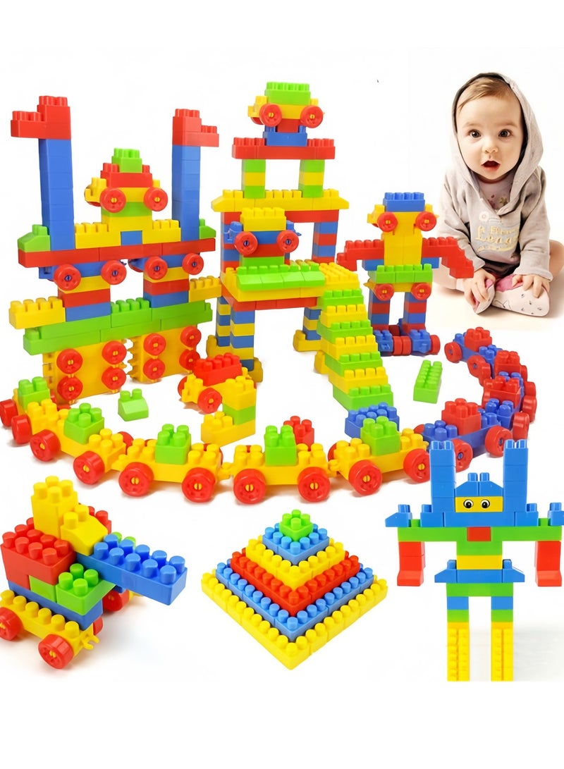 مجموعة مكعبات بناء متينة وملونة مكونة من 100 قطعة، مكعبات بناء تعليمية متعددة الألوان، خالية من مادة BPA، آمنة للأطفال من سن 3 سنوات فما فوق - Image 3