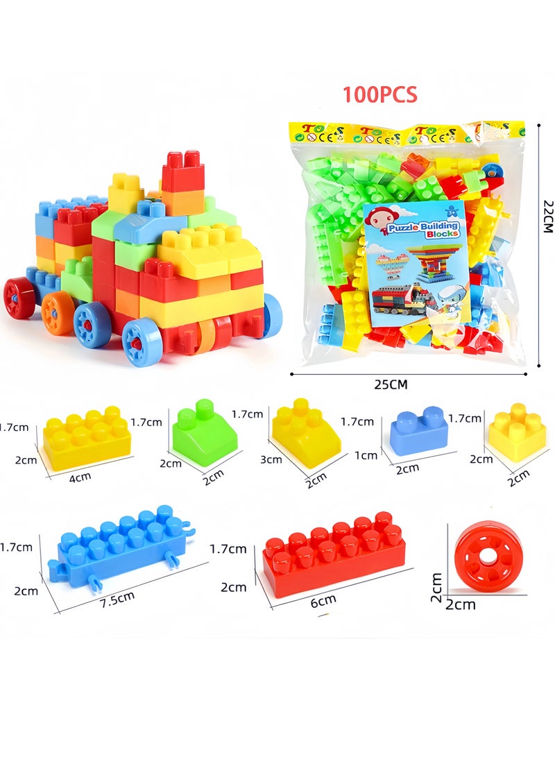 100-Piece Colorful Durable Sturdy Building Blocks Set,Construction educational Multi color block brick Assemble BPA Free Toy Safe for kids negotiating , 3+ Years  - Image 2