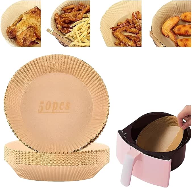50 Pcs Air Fryer Disposable Paper Liner, Non-stick Disposable Air Fryer Liners, Baking Paper for Air Fryer Oil-proof, Water-proof, Parchment for Baking Roasting Microwave