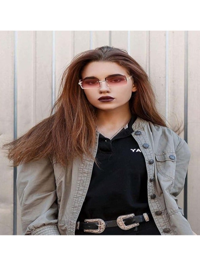 3Pcs Retro Rimless Rectangle Sunglasses for Women - Stylish Transparent Glasses for Girls - Image 5