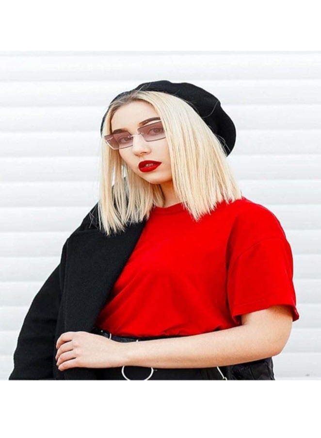 3Pcs Retro Rimless Rectangle Sunglasses for Women - Stylish Transparent Glasses for Girls - Image 4