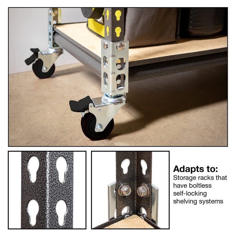 Tool Guy Republic 4Pc - Storage Rack Caster Wheels (Adapts To Boltless Self Locking Shelving Racks) (3"" (1500 Max Total Capacity)) - Image 4