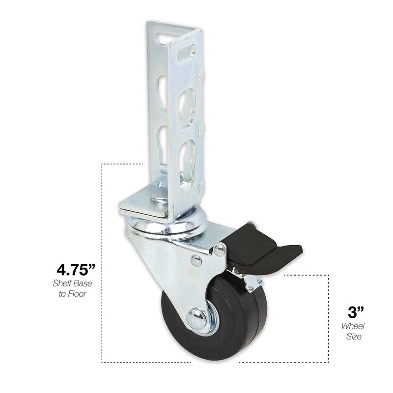 Tool Guy Republic 4Pc - Storage Rack Caster Wheels (Adapts To Boltless Self Locking Shelving Racks) (3"" (1500 Max Total Capacity)) - Image 2