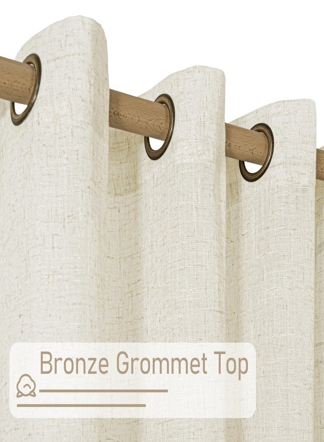 LAMIT Short Linen Kitchen Curtains 36 Inch Length for Windows, Cream Ivory Semi Sheer Light Filtering Panels Bronze Grommet Small Window Drapes for Cafe/Basement, Natural, 2 Panels, 34 x 36 Inch - Image 2