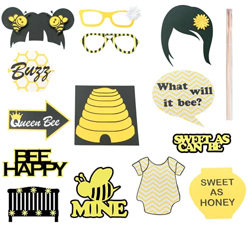 Pinfliers Bumblebee Baby Shower Themed Party Paper Photo Booth Props, 14 Pieces, Yellow, White and Black - Image 1