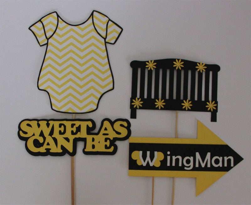Pinfliers Bumblebee Baby Shower Themed Party Paper Photo Booth Props, 14 Pieces, Yellow, White and Black - Image 5
