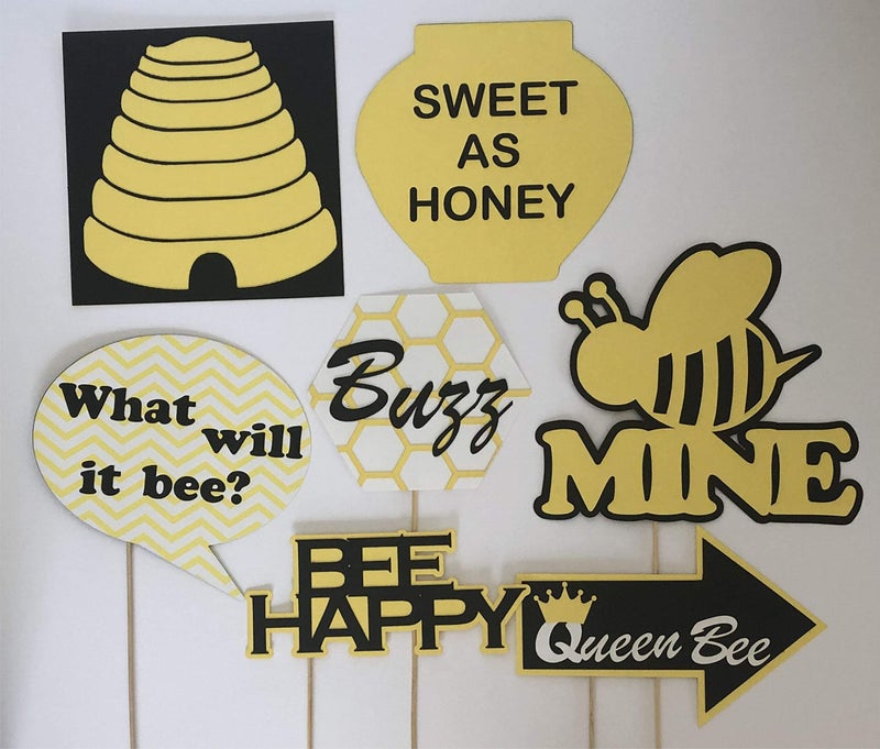 Pinfliers Bumblebee Baby Shower Themed Party Paper Photo Booth Props, 14 Pieces, Yellow, White and Black - Image 3