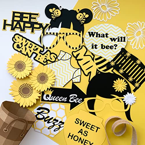 Pinfliers Bumblebee Baby Shower Themed Party Paper Photo Booth Props, 14 Pieces, Yellow, White and Black - Image 2
