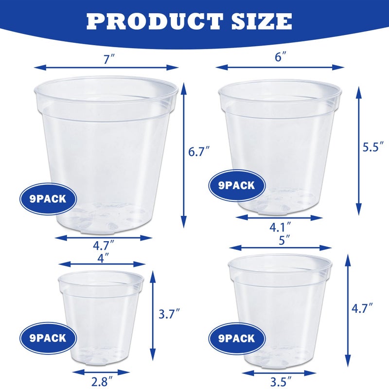 Hourleey 36 Pack 4/5/6/7 Inch Clear Nursery Pots for Plants, Plant Pots with Drainage Holes, Transparent Seedling Pots for Seed Starters Planter Flower - Image 2