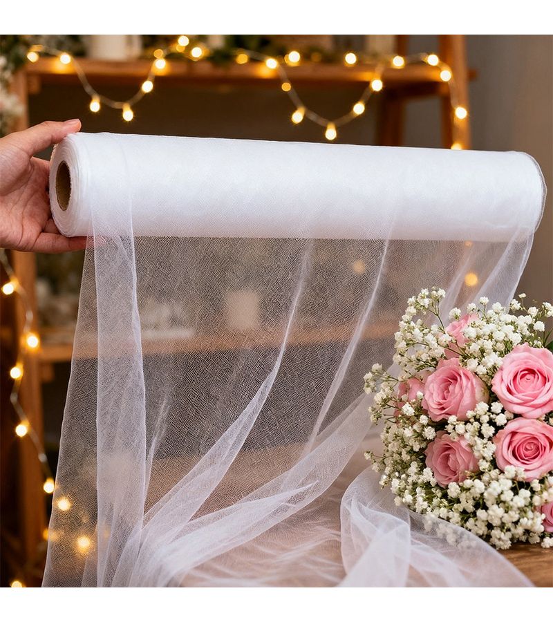 1pc White Tulle Fabric 1968.5 29.53 Inch Dreamy Wedding Decoration DIY Craft Netting Stage Background Staircase Handrail Table Runner Versatile Fabric - Image 1