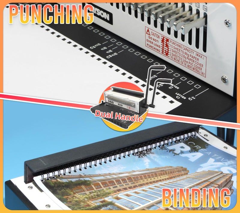 Rayson TD-1500B34 Binding Machine, Square Size Holes, 3:1 Pitch Wire-O Binder Punch 15 Sheets/Bind 130 Sheets with Sturdy Metal Construction - Image 4