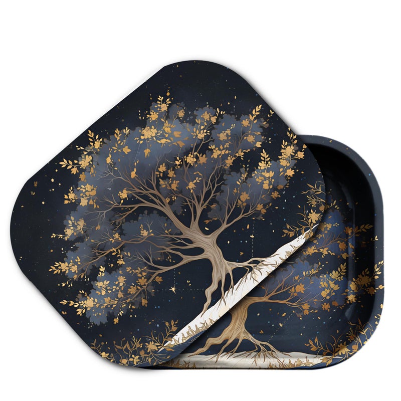 PYSEA Small Metal Tray with Magnetic Lid, Cute Decorative Tray, Ideal Storage for Home or Travel, 7 x 5.5 Inches (Black Brown) - Image 1