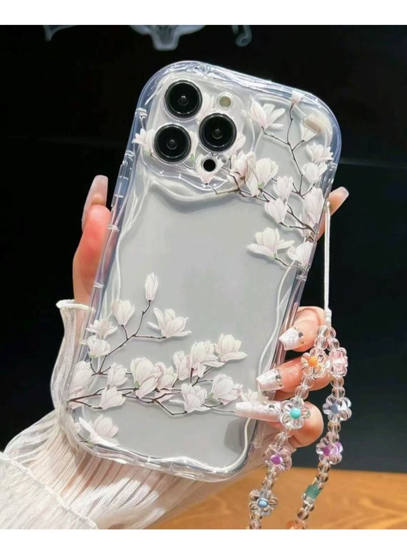 جراب شفاف بنقشة زهرة الماغنوليا لهاتف iPhone 16 Pro - تصميم زهور شفاف أنيق، مقاوم للصدمات، ملائم بشكل نحيف - Image 1
