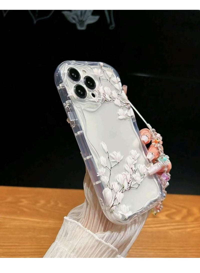 جراب شفاف بنقشة زهرة الماغنوليا لهاتف iPhone 16 Pro - تصميم زهور شفاف أنيق، مقاوم للصدمات، ملائم بشكل نحيف - Image 2