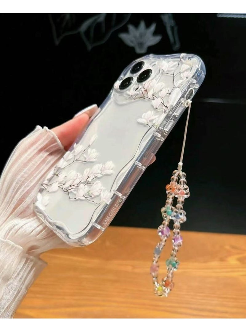 جراب شفاف بنقشة زهرة الماغنوليا لهاتف iPhone 16 Pro - تصميم زهور شفاف أنيق، مقاوم للصدمات، ملائم بشكل نحيف - Image 3