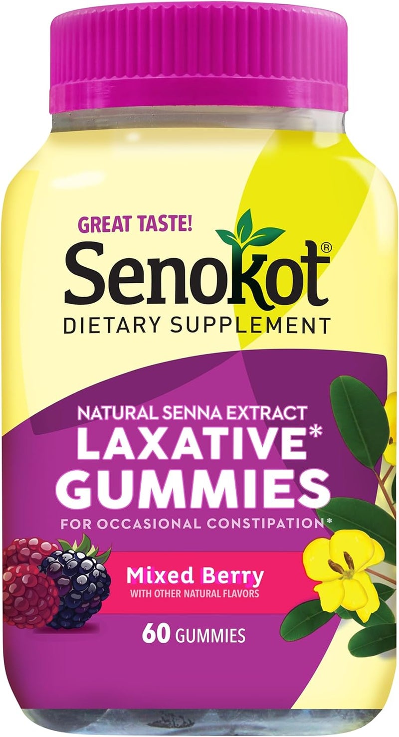 Senokot Dietary Supplement Laxative Gummies Natural Senna Extract Gentle Overnight Relief from Occasional Constipation Mixed Berry Flavor 60 Count - Image 1