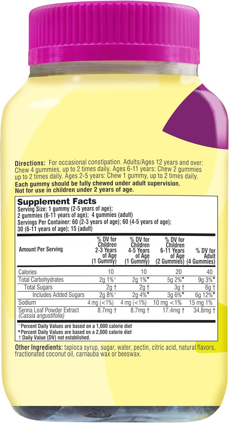 Senokot Dietary Supplement Laxative Gummies Natural Senna Extract Gentle Overnight Relief from Occasional Constipation Mixed Berry Flavor 60 Count - Image 3