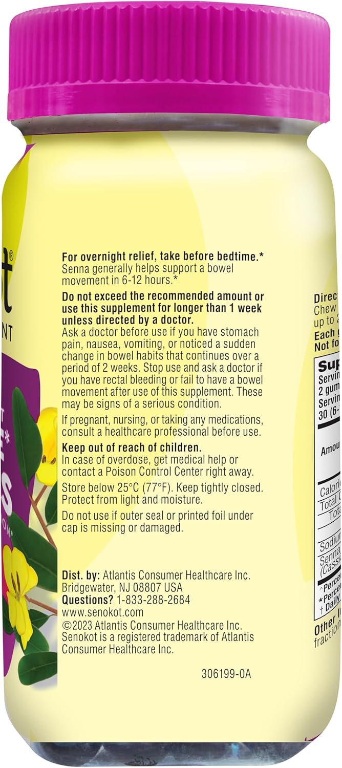 Senokot Dietary Supplement Laxative Gummies Natural Senna Extract Gentle Overnight Relief from Occasional Constipation Mixed Berry Flavor 60 Count - Image 2