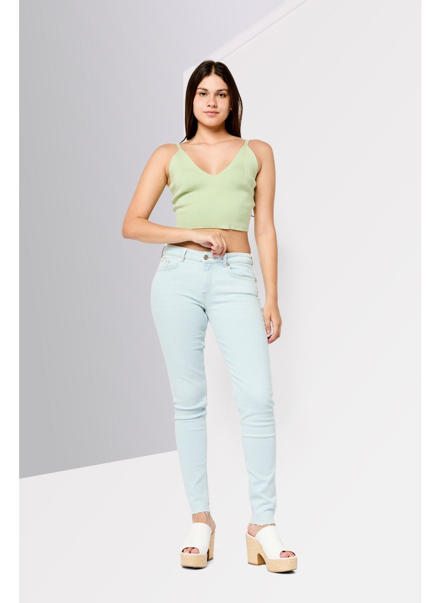 Scotch & Soda Women Skinny Fit Mid Rise Stretchable Jeans, Blue  - Image 2