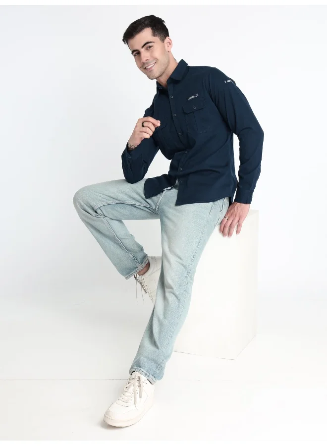 Beyoung Navy Blue Urban Shirt for Men