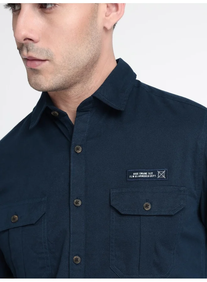 Beyoung Navy Blue Urban Shirt for Men