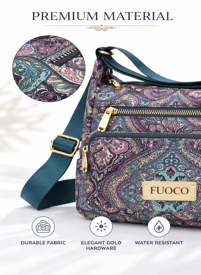 FUOCO Women’s Crossbody Sling Bag for Everyday Use | Nylon Shoulder Tote for Work, College & Shopping Bag with Zipper Pockets | Women's Side Bag, Lightweight Adjustable Strap, Water Resistant Handbag - Image 2