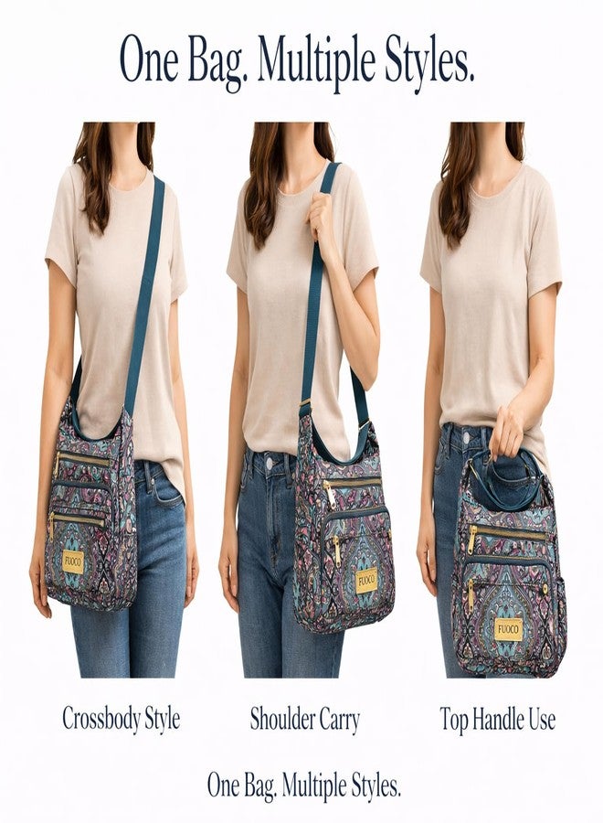 FUOCO Women’s Crossbody Sling Bag for Everyday Use | Nylon Shoulder Tote for Work, College & Shopping Bag with Zipper Pockets | Women's Side Bag, Lightweight Adjustable Strap, Water Resistant Handbag - Image 4