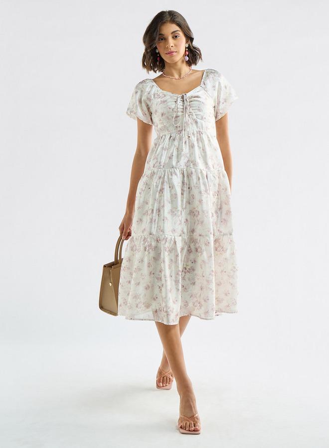 Splash FAV Floral Print Tiered Dress with Sweetheart Neck and Short Sleeves - Image 2