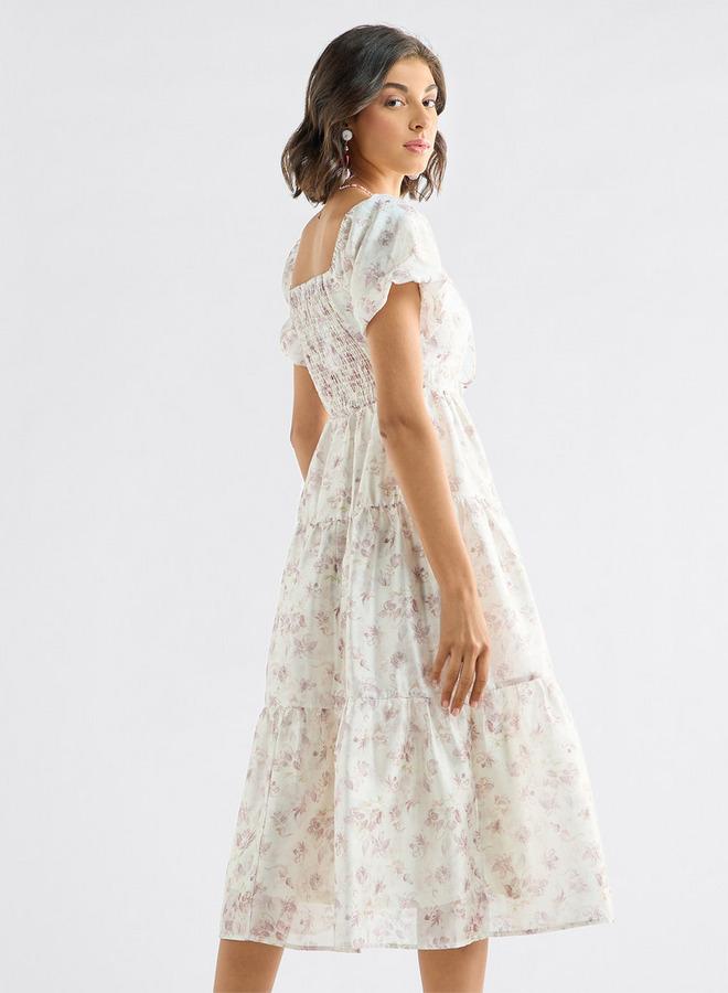 Splash FAV Floral Print Tiered Dress with Sweetheart Neck and Short Sleeves - Image 3