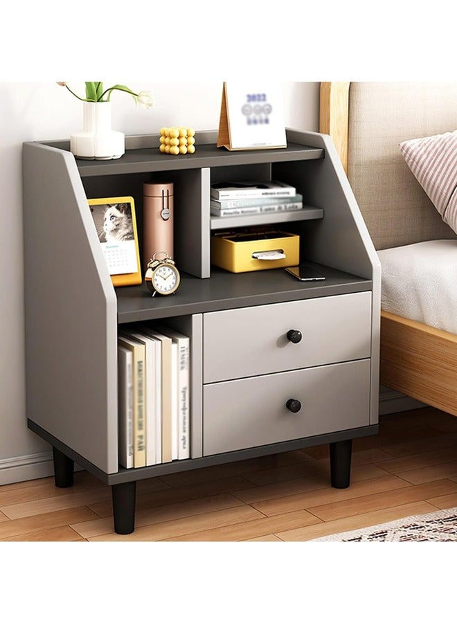 هاي هونور طاولة جانبية بجانب السرير مع درج، طاولة خشبية بجانب السرير مع رف تخزين مفتوح، طاولة جانبية حديثة لتخزين خزانة بجانب السرير، طاولة جانبية لغرفة المعيشة وغرفة النوم (رمادي) - Image 1