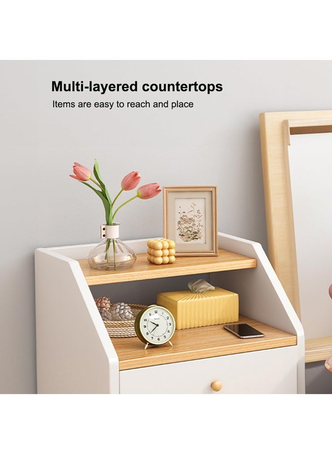 هاي هونور طاولة جانبية بجانب السرير مع درج، طاولة خشبية بجانب السرير مع رف تخزين مفتوح، طاولة جانبية حديثة لتخزين خزانة بجانب السرير، طاولة جانبية لغرفة المعيشة وغرفة النوم (رمادي) - Image 5