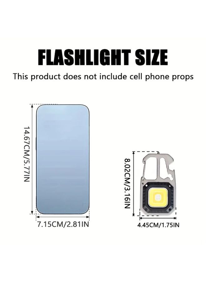 1pc Mini Keychain Lamp USB Rechargeable 6 Modes Torch Portable Emergency COB Pocket Work Light with Magnet Base Bright Floodlight Flashlight with Battery Level Display Suitable for Home Travel Fishing BBQ - Image 2