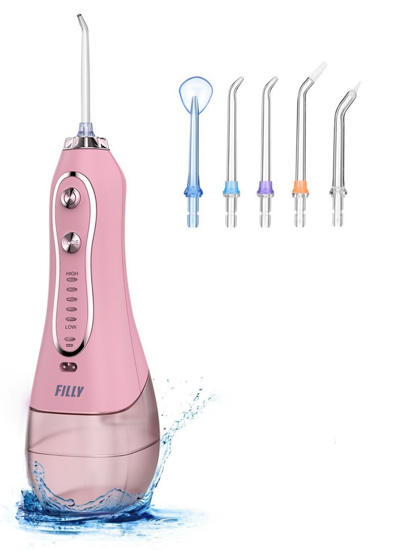 Filly Water Flosser For Teeth Cordless 300Ml Portable Oral Irrigator Flosser 5 Cleaning Modes And 5 Jet Tips, Ipx7 Waterproof - Pink - Image 1