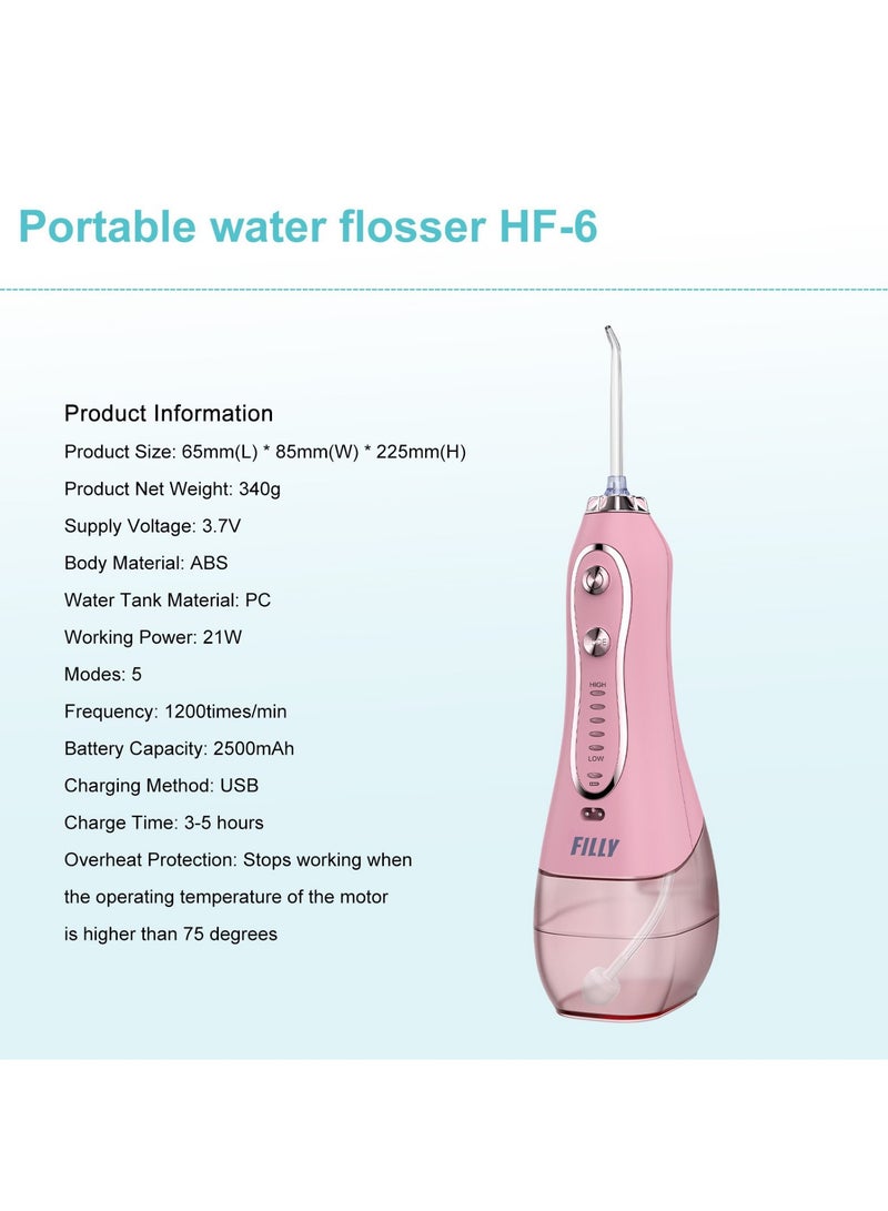 Filly Water Flosser For Teeth Cordless 300Ml Portable Oral Irrigator Flosser 5 Cleaning Modes And 5 Jet Tips, Ipx7 Waterproof - Pink - Image 4