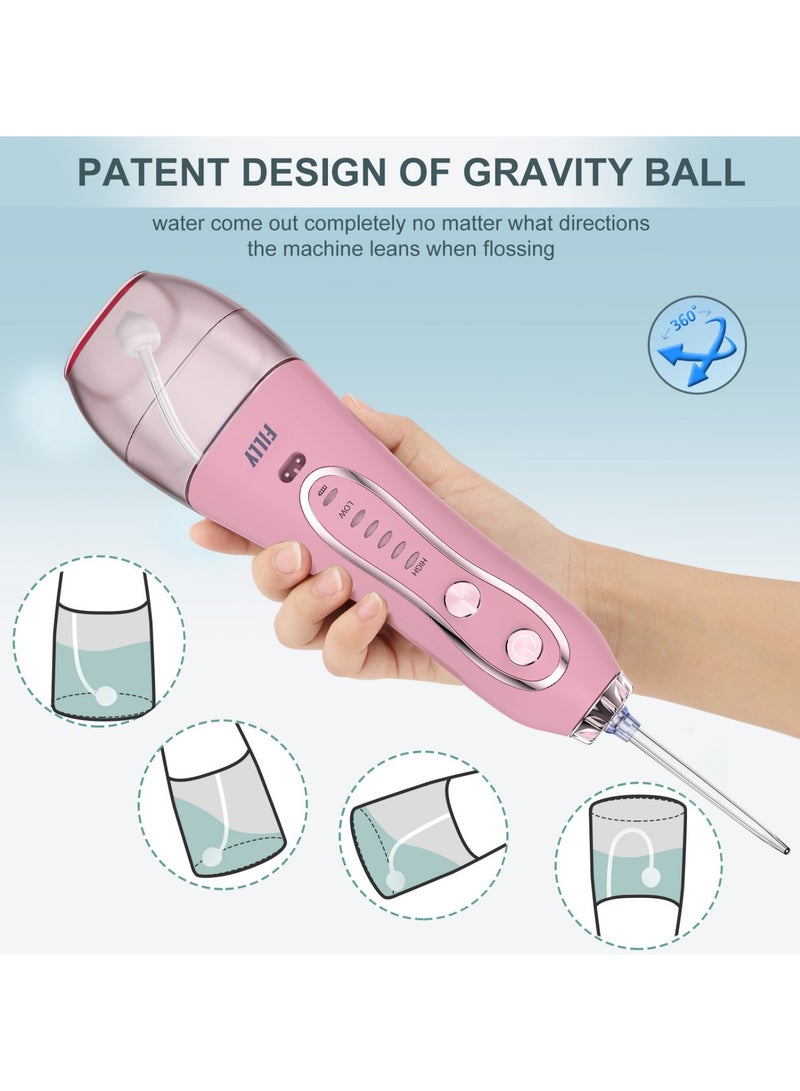 Filly Water Flosser For Teeth Cordless 300Ml Portable Oral Irrigator Flosser 5 Cleaning Modes And 5 Jet Tips, Ipx7 Waterproof - Pink - Image 2