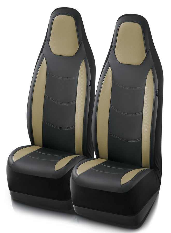 Road Comforts Car Seat Cover, Front Leather Car Seat Covers, Automotive Low Back Sport Car Seat Covers, Airbag Compatible, Universal Fit for Most Cars (Beige) - Image 1