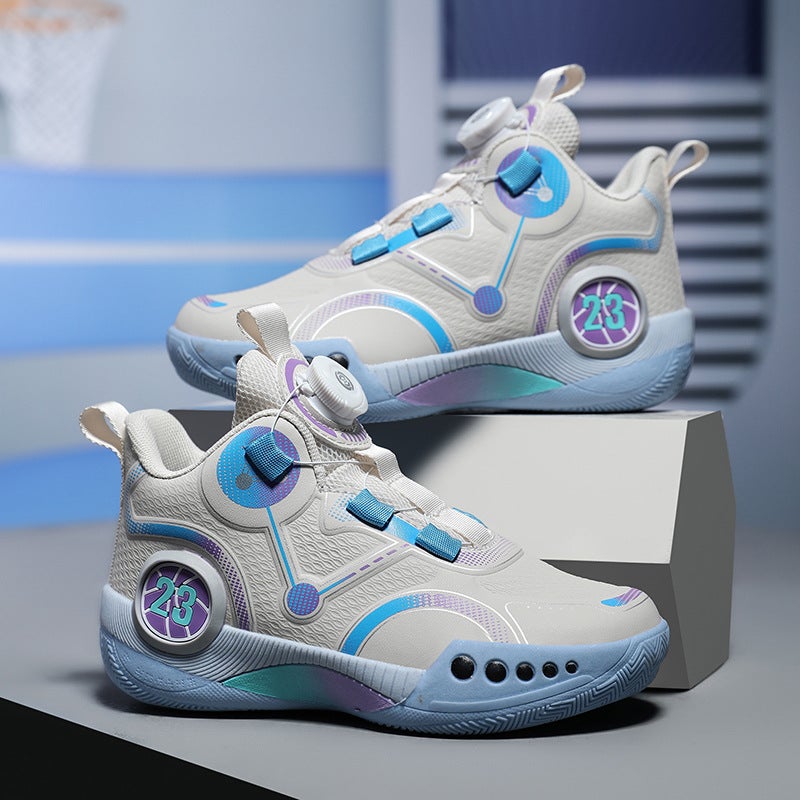 Children'S Basketball Shoes, Rotating Buttons, Boys' Sports Shoes, Medium And Large Kidsren'S Running Shoes, Mesh Breathable Youth Training Shoes - Image 5