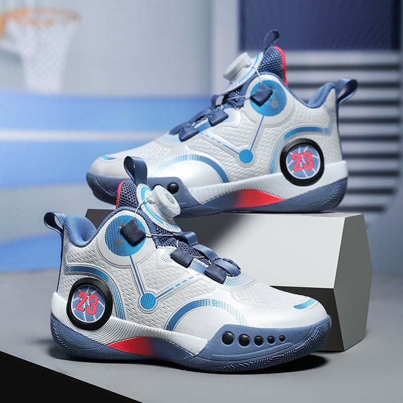 Children'S Basketball Shoes, Rotating Buttons, Boys' Sports Shoes, Medium And Large Kidsren'S Running Shoes, Mesh Breathable Youth Training Shoes - Image 4